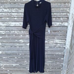 Robbie Bee Elegant Navy Blue Midi Dress Size XL NWT
